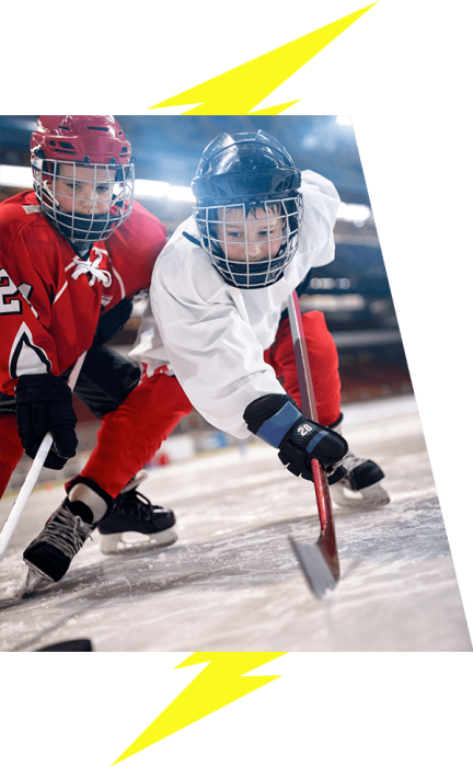 Group of kids hockey players playing at hockey tournament VI Storm Athletics
