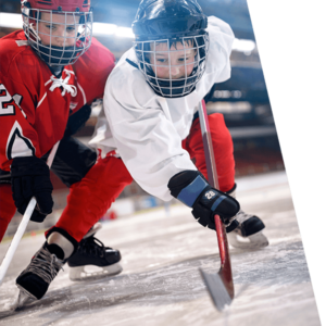 Group of kids hockey players playing at hockey tournament VI Storm Athletics